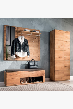 Massive Eichenholz Flurbank mit Soft-Close, naturfarben